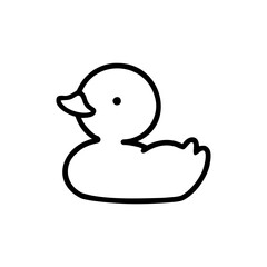 A minimalist line drawing of a classic rubber duck, evoking childhood and bath time fun.
