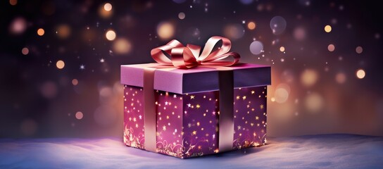 Holiday-themed image of a beautifully wrapped gift with luminous backdrop - Powered by Adobe