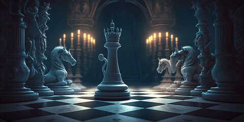 Game of chess. surreal mystical fantasy artwork. Generative AI - obrazy, fototapety, plakaty