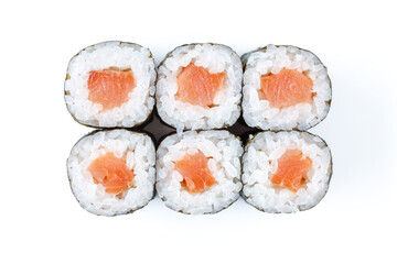 delicious maki with salmon on a white background for food delivery site 1