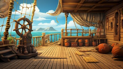 made for kids pirate ship deck empty background 3D cartoon