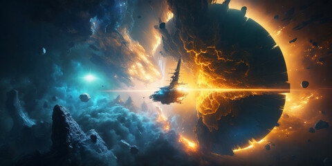 Concept of time and space, surreal fantasy artwork. Generative AI