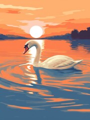 Fototapeta premium swan at sunset