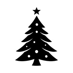 Christmas tree silhouette. Simple black graphic. Cartoon style. Vector illustration on a white isolated background