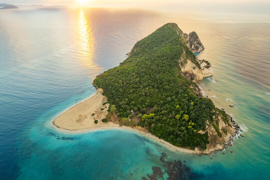 Aerial view of Marathonisi Island near Zakynthos island in Greece