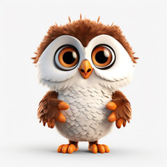Fototapeta premium 3D cartoon illustration of an owl with a happy face. Isolated on solid background.