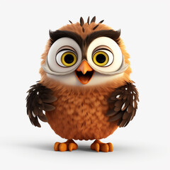 Obraz premium 3D cartoon illustration of an owl with a happy face. Isolated on solid background.