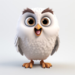 3D cartoon illustration of an owl with a happy face. Isolated on solid background.
