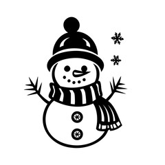 Cute Christmas snowman. Drawing line work. Simple vector illustration isolated on a white background. Christmas mini design for t-shirts, tattoos, invitations, emblems, stickers