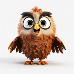 Fototapeta premium 3D cartoon illustration of an owl with a happy face. Isolated on solid background.