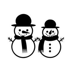 Two Christmas snowmen. Drawing line work. Simple vector illustration isolated on a white background. Christmas mini design for t-shirts, tattoos, invitations, emblems, stickers