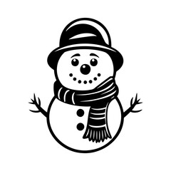 Cute Christmas snowman. Drawing line work. Simple vector illustration isolated on a white background. Christmas mini design for t-shirts, tattoos, invitations, emblems, stickers