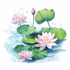 Lotus leaves flowers were floating clea plant photography image AI generated art