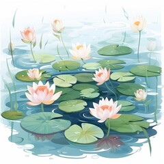 Lotus leaves flowers were floating clea plant photography image AI generated art