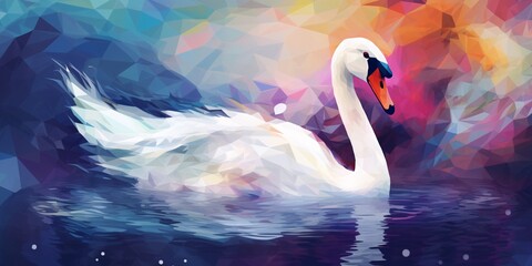 Swan on the water.. Digital watercolor painting. 
