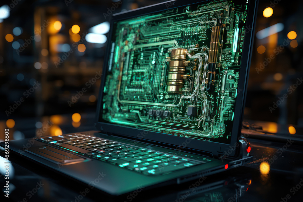 Poster encrypted code scrolling on a computer screen, illustrating the complexity of cybersecurity measures
