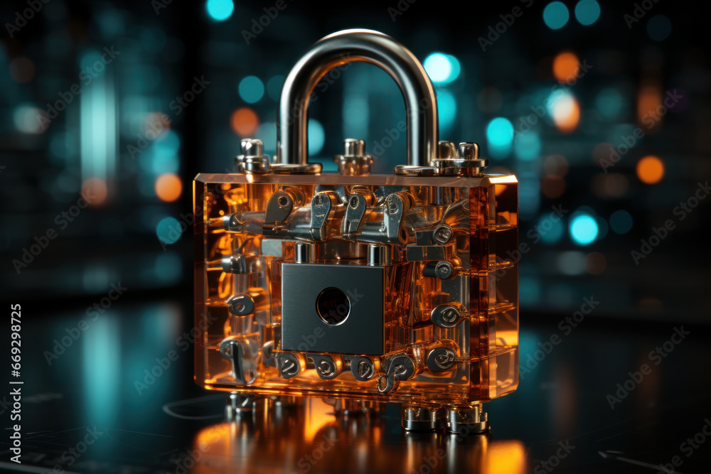 Aufkleber a secure lock icon on a web browser, showing a safe and encrypted connection. generative ai.