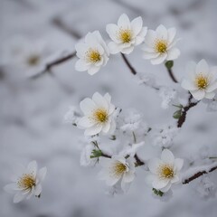 nature's spring awakening. the first flowers come out from under the snow and enjoy the sunshine