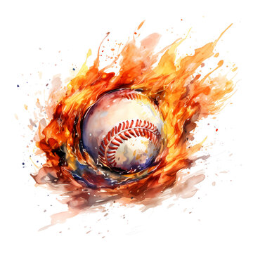recommend clip art: Flamming Baseball Watercolor Clipart