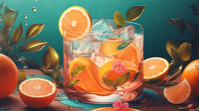 Refreshing summer cocktail with citrus fruits. Summer cocktails with fresh citrus fruits. Hard seltzer, lemonade, refreshing drinks, low alcohol cocktails. Party concept. Summer concept.