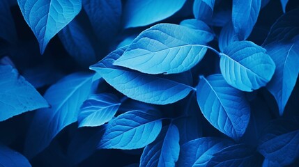 blue plant leaves in the nature in fall season, blue background. generative ai