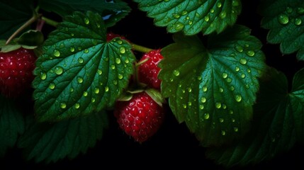 Professional pattern raspberry fruit green leaf illustration picture AI generated art