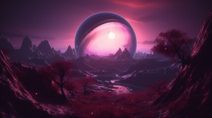 Purple eclipse alien planet halftone surreal photography image AI generated art