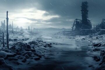 Nuclear winter concept, frozen desolation - obrazy, fototapety, plakaty