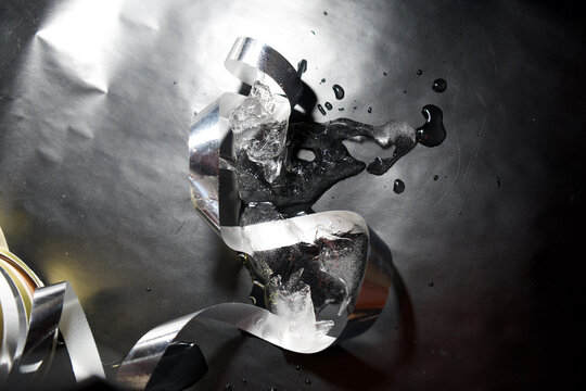 melting ice with silver ribbon