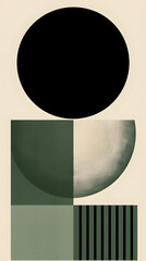 Minimalistic geometric forms, black, white and green
