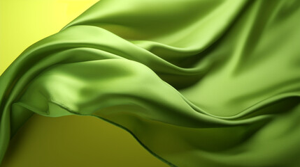 Tissu en soie, drapé en mouvement. Textile soyeux, élégant, et coloré de couleur vert. Fond pour conception et création graphique.