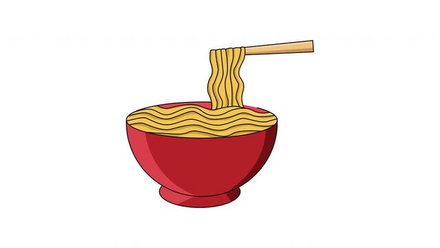 The animation forms an icon of a bowl of noodles