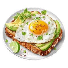 Delicious Avocado Toast with Fried Egg Isolated on Transparent Background - Healthy Breakfast Delight