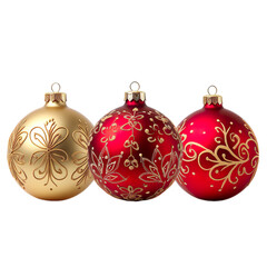 Golden & Red decoration hanging ball for Christmas tree isolated on transparent background.