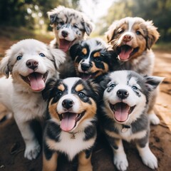 Super cute group different breeds puppies animal illustration picture AI generated art