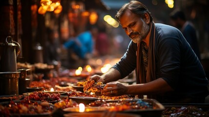 A bustling market street on the eve of Diwali