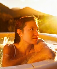 Latin Woman Relaxing In Hotel's Jacuzzi