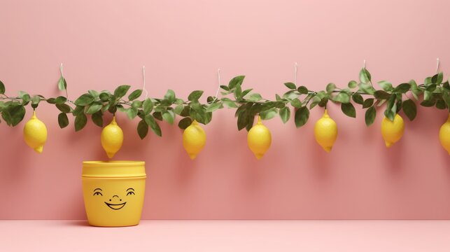 The famous smiley lemon garland plant minimalist Ai generated art