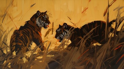 Tiger cubs playing in the mixed styles of pierre Ai generated art