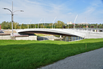 SHERBROOKE, QUEBEC, CANADA - September 23, 2023 - Bridge construction over Magog river. Pont des Grandes Fourches.