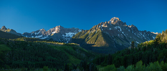 Mt. Sneffels panorama summer sunrise with clear blue skies