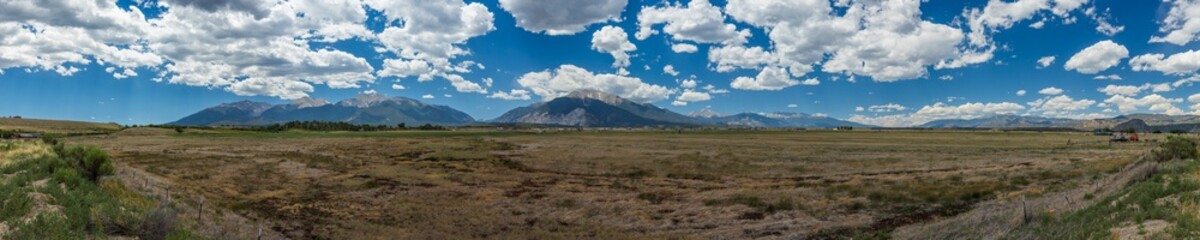 Collegiate Peaks panorama in the summer afternoon with dramatic skies 