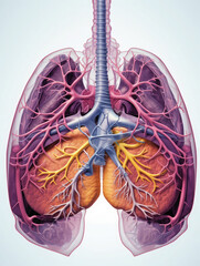 Human lungs anatomy diagram. Medical respiratory system illustration. 