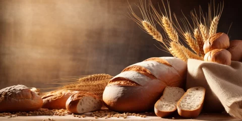 Keuken spatwand met foto Abstract illustration of freshly baked bread on a rustic background. © Jeff Whyte