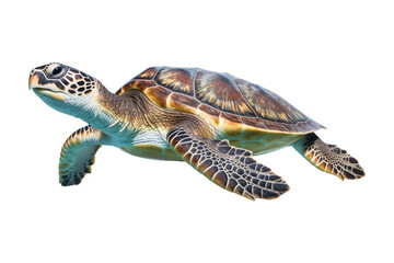 Fototapeta premium sea turtle isolated on a transparent background, green sea turtle swimming isolated. Generative AI