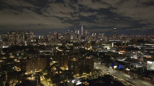 Aerial view of New York City's Freedom Tower at night