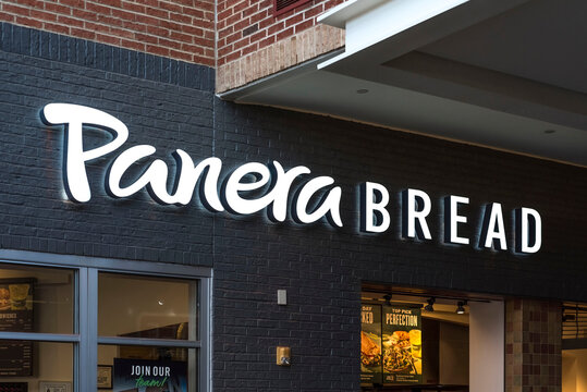 Panera Bread is an American chain store of bakery-caf&eacute; fast food restaurants with over 2,000 locations, all of which are in the United States and Canada. Taken at Durham, NC USA on October 26, 2023