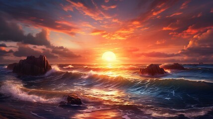 Fototapeta na wymiar Beautiful sunrise over the sea. generative ai 