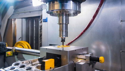 Fototapeta na wymiar Metalworking CNC milling machine. Hi-technology machining concept.