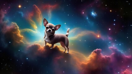 Obraz na płótnie Canvas Dog in space and nebula. Gas cloud. Cosmic art. Galactic art. 4K - 8K - 12K TV. Generative AI.